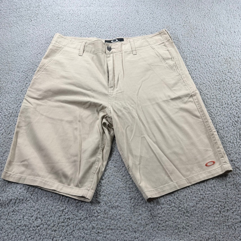 Oakley Mens Chino Shorts Size 34 Khaki Tan Cotton Twill Flat Front Casual 10.5"